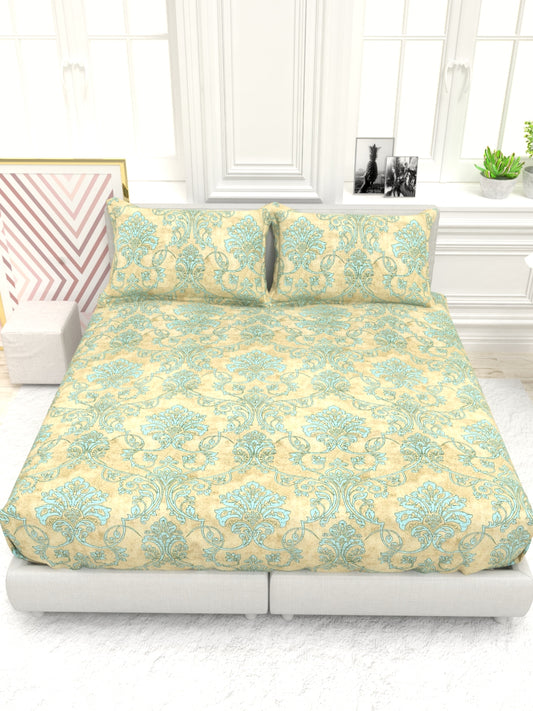 Georgia Double Size Satin Twill Bedsheet Set - Sand & Blue