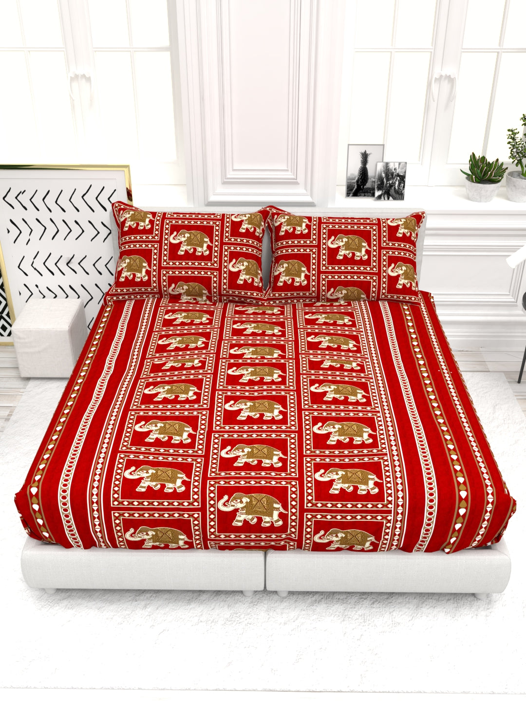 Bruno King Size Reactive Satin Bedsheet Set - Crimson