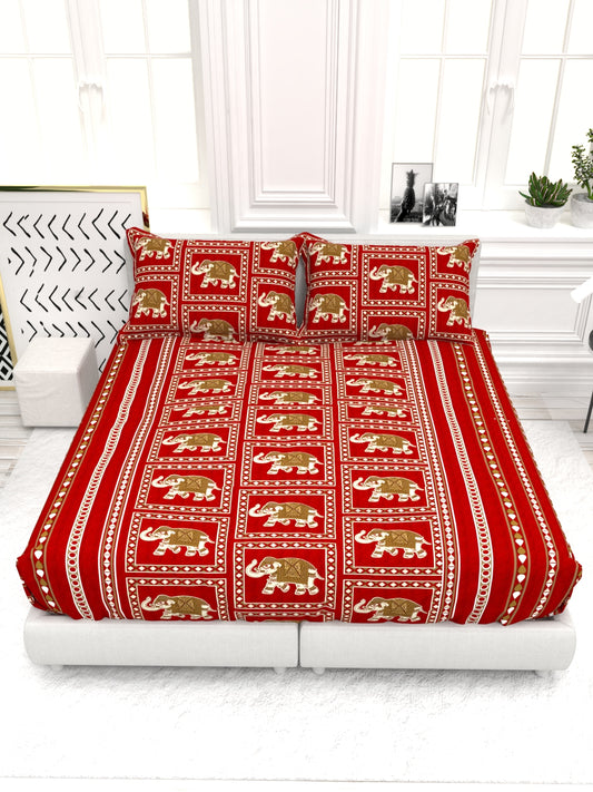 Bruno King Size Reactive Satin Bedsheet Set - Crimson