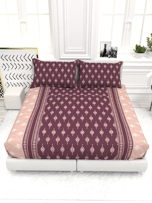 Bruno King Size Reactive Satin Bedsheet Set - Wine