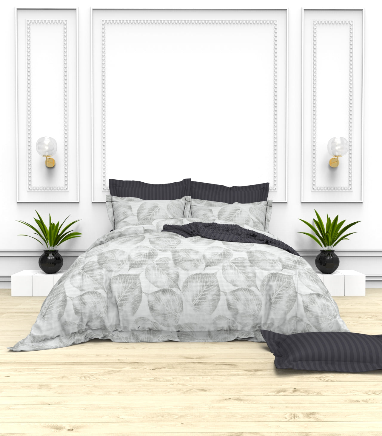 Christie King Size Self-Striped Satin Bedsheet Set (4 Pillow Covers)