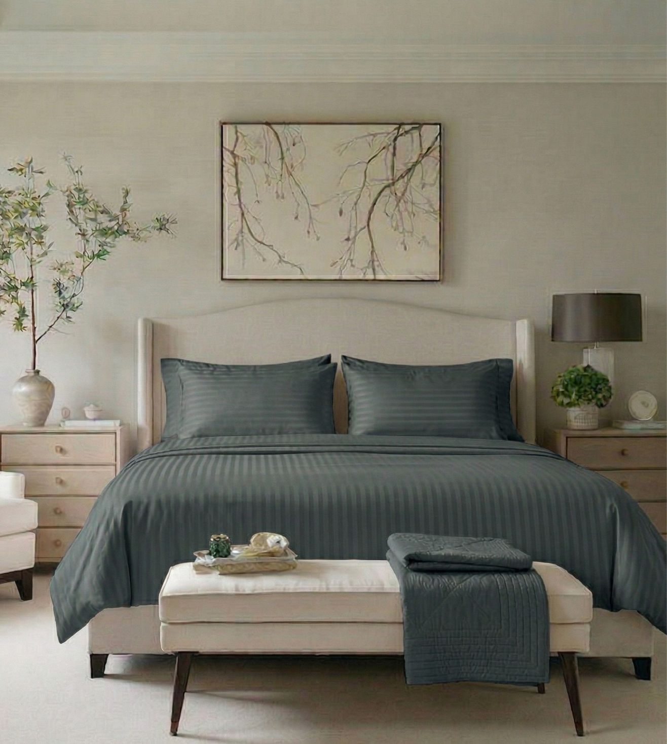 Sapphire 3-Piece 100% Cotton Satin Bedsheet Set - Grey