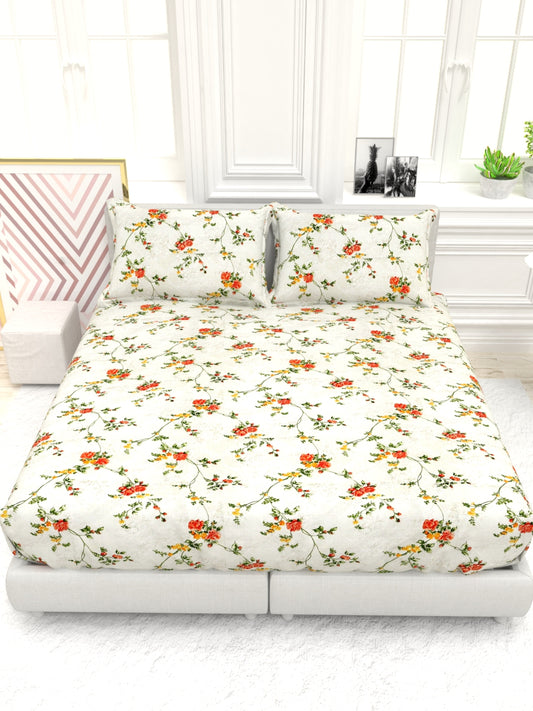 Georgia Double Size Satin Twill Bedsheet Set - Cream & Saffron