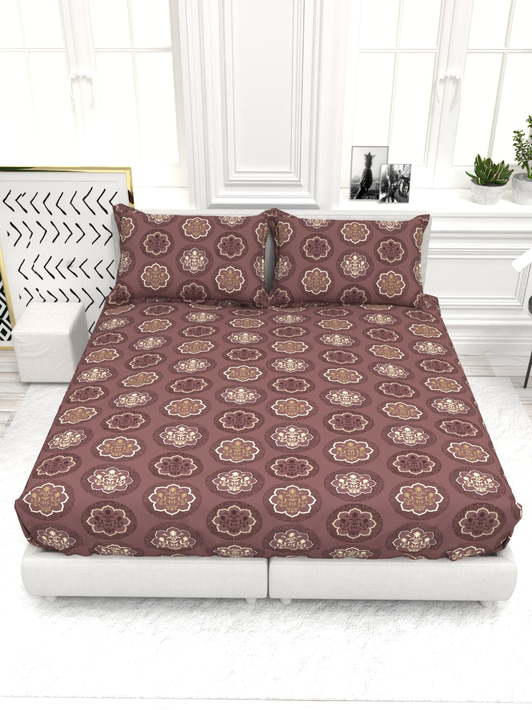 Bruno King Size Reactive Satin Bedsheet Set - Mocha Brown