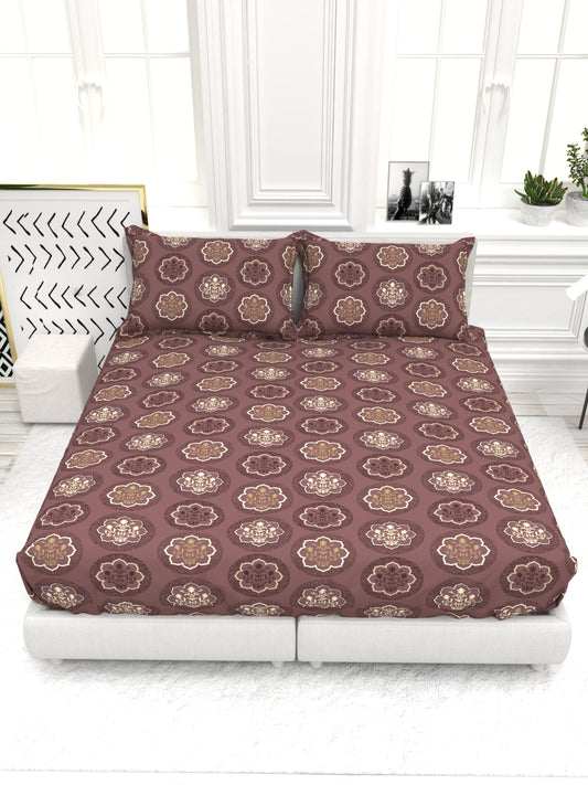 Bruno King Size Reactive Satin Bedsheet Set - Mocha Brown