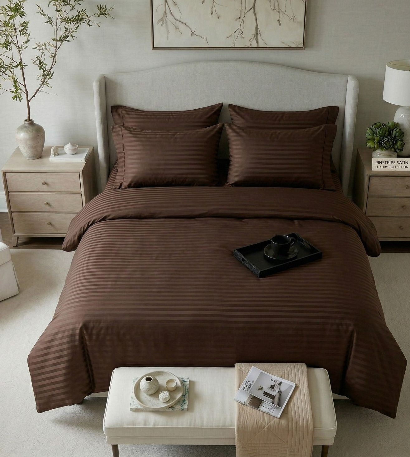Sapphire 3-Piece 100% Cotton Satin Bedsheet Set - Chocolate Brown