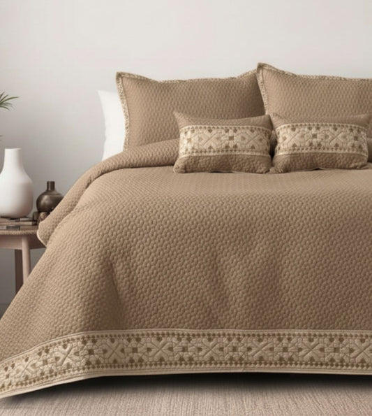 Noir 5-Piece Quilted & Embroidered Bedcover Ensemble - Earthy
