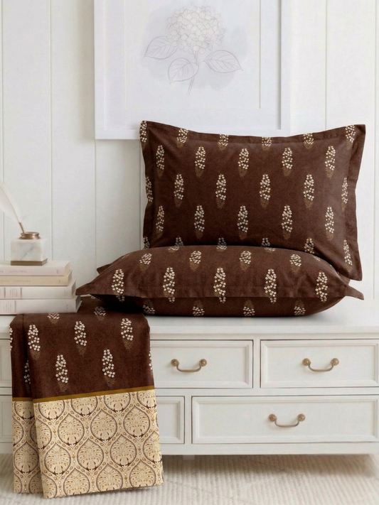 Bruno King Size Reactive Satin Bedsheet Set - Dark Brown