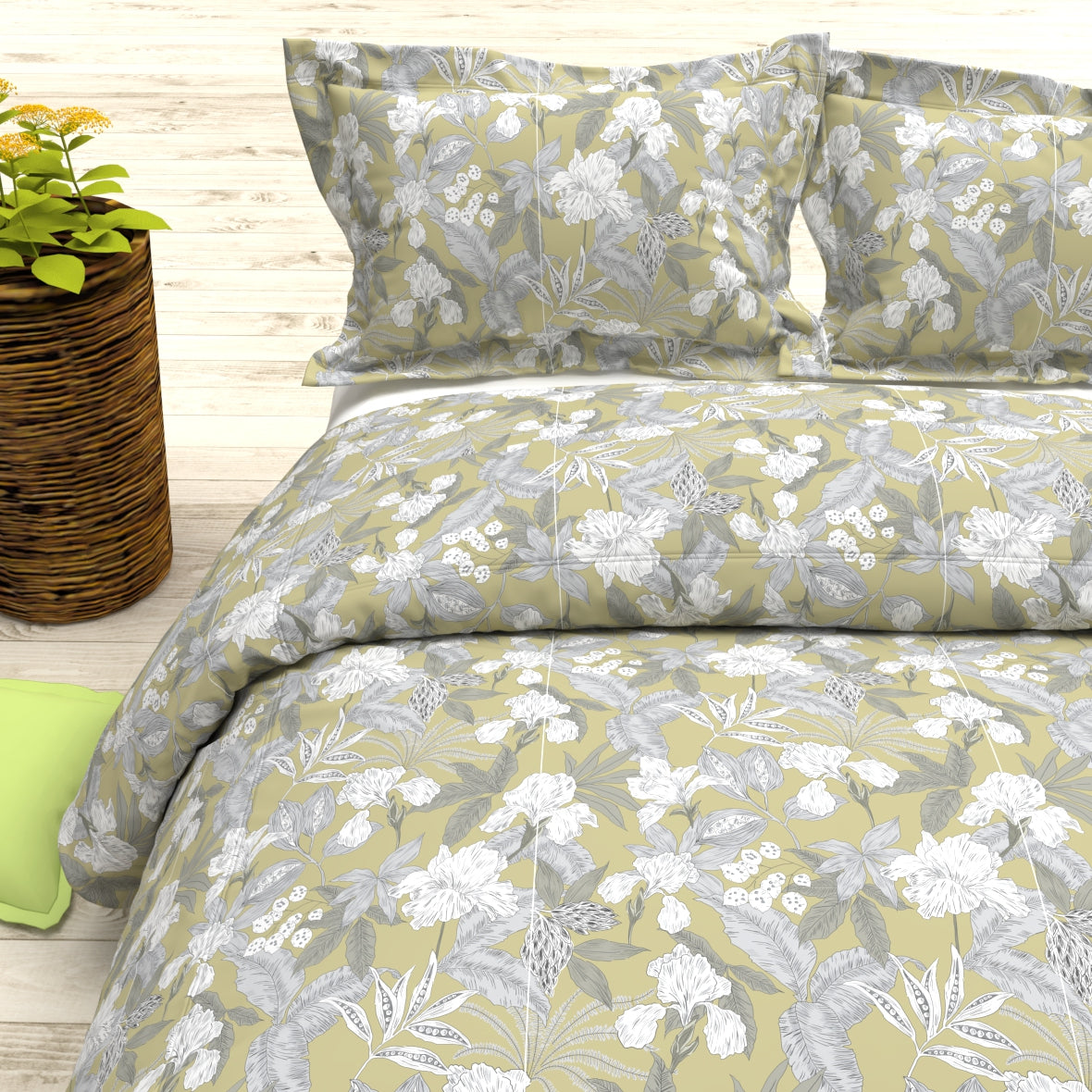 Cider Double Bed Micro-Cotton Sheet Set - Olive Green