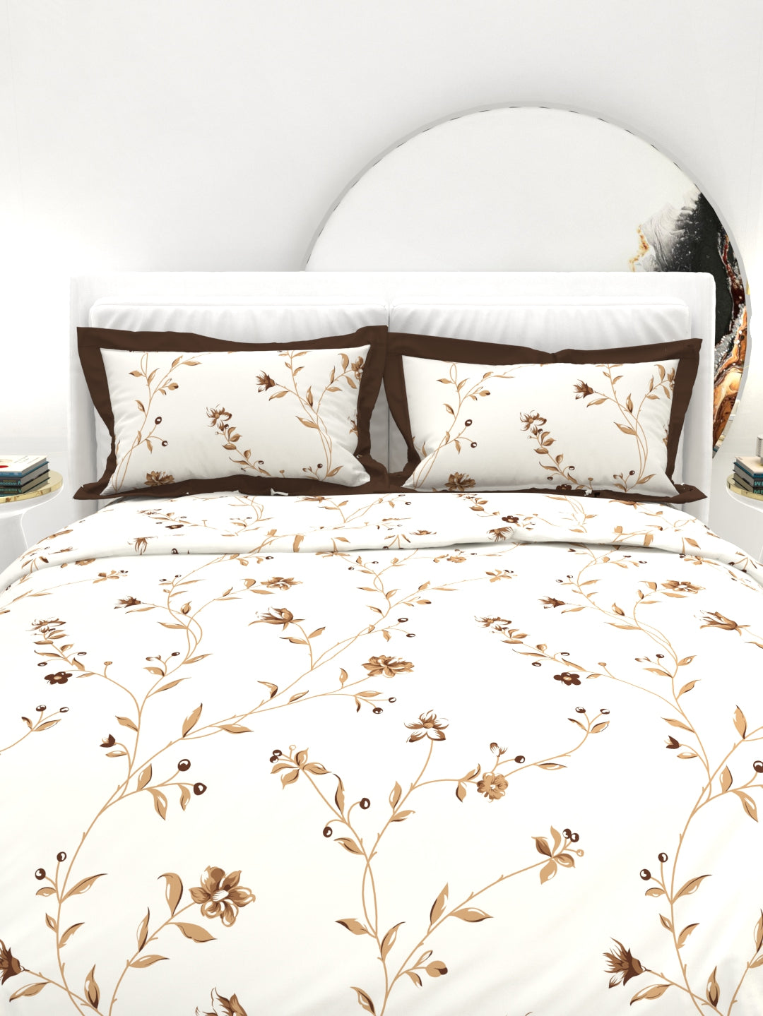 Carnation King Size Bedsheet Set with Contrast Border - White & Gray