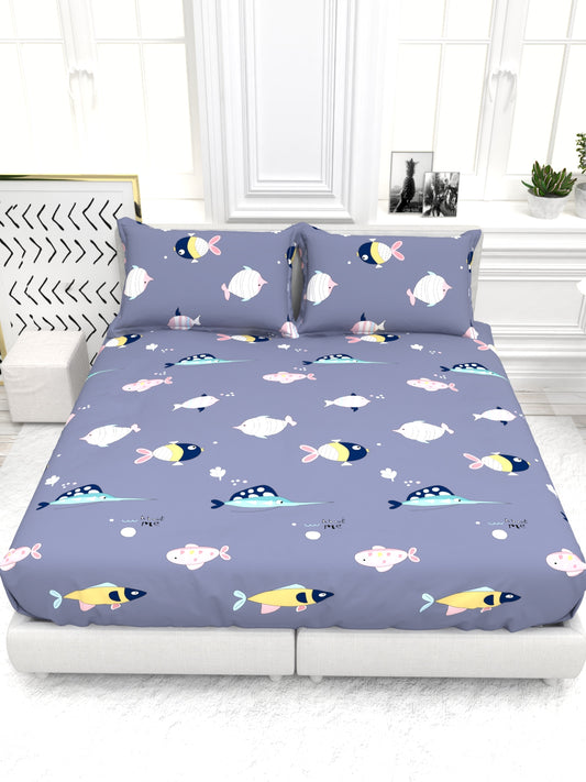 Cider Double Bed Micro-Cotton Sheet Set - Aqua Blue