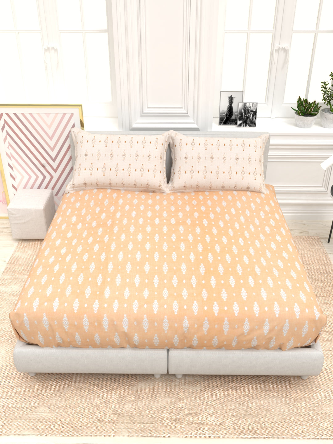 Orchid King Size Percale Bedsheet Set - Peach