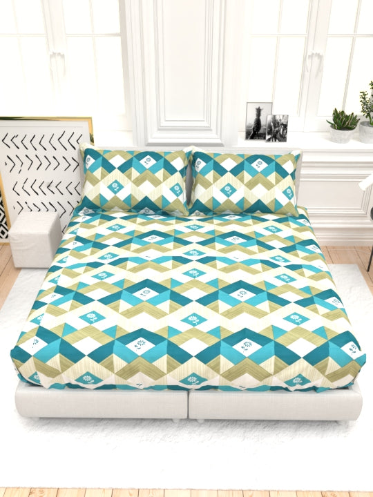 Clay Double Bed Pure Cotton Sheet Set - White & Blue