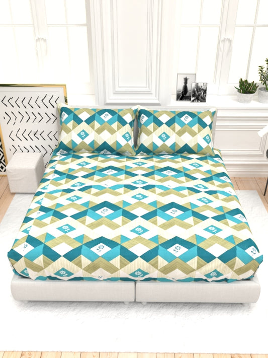 Clay Double Bed Pure Cotton Sheet Set - White & Blue