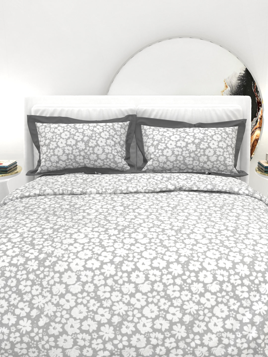Carnation King Size Bedsheet Set with Contrast Border - Gray