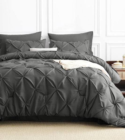 Dune Hand-Crafted Pin Tuck Comforter Set (400Tc Satin) - Gray