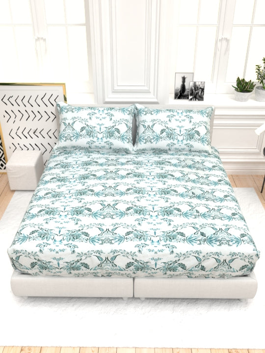 Georgia Double Size Satin Twill Bedsheet Set - White & Cyan