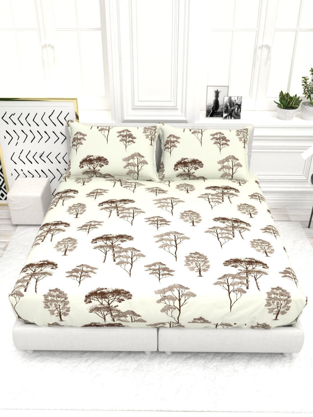 Bruno King Size Reactive Satin Bedsheet Set - Ivory