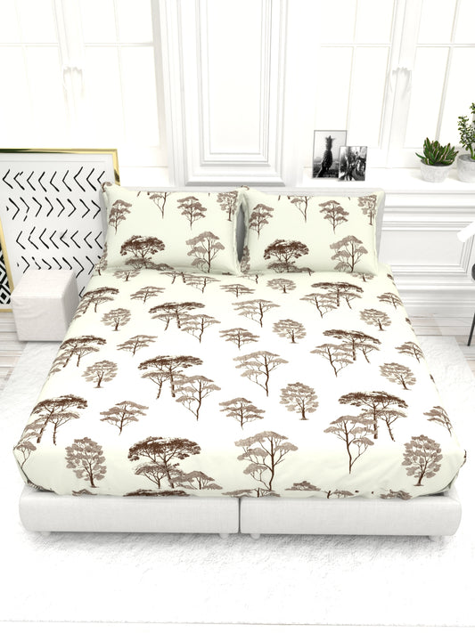 Bruno King Size Reactive Satin Bedsheet Set - Ivory