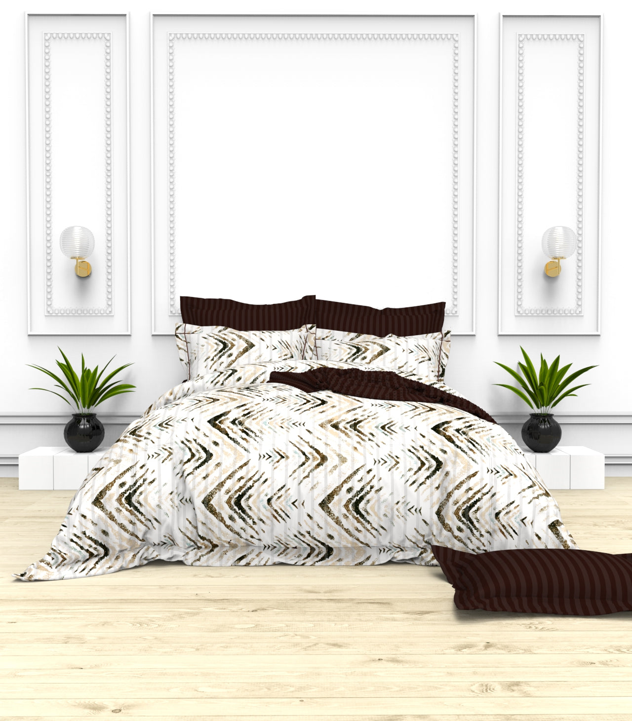 Christie King Size Self-Striped Satin Bedsheet Set (4 Pillow Covers)