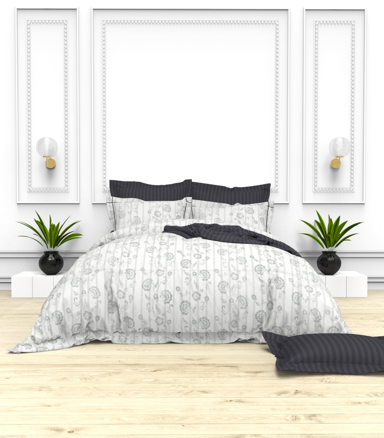 Christie King Size Self-Striped Satin Bedsheet Set (4 Pillow Covers)