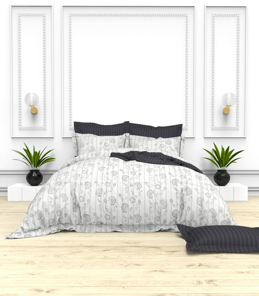 Christie King Size Self-Striped Satin Bedsheet Set (4 Pillow Covers)