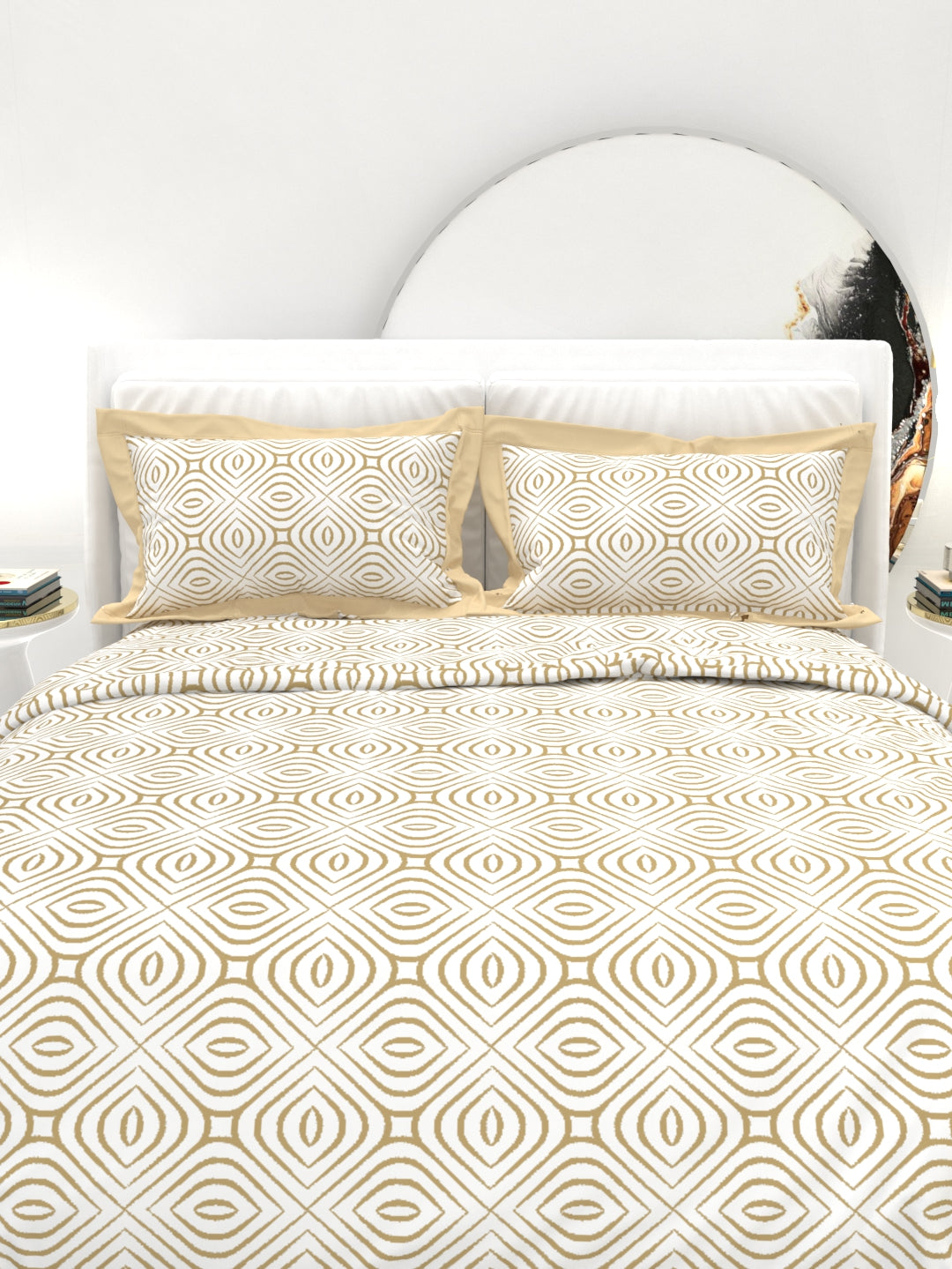 Carnation King Size Bedsheet Set with Contrast Border - Sand