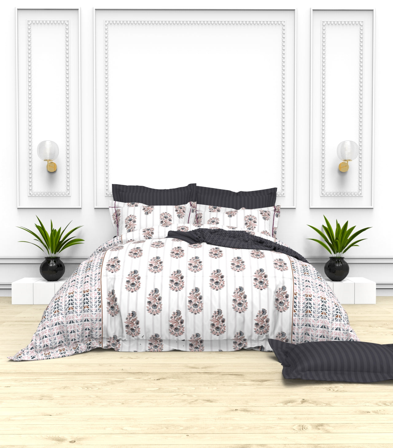 Christie King Size Self-Striped Satin Bedsheet Set (4 Pillow Covers)