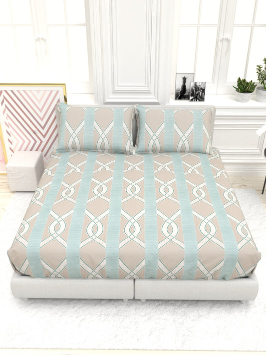 Orchid King Size Percale Bedsheet Set - Dusty Pink & Blue