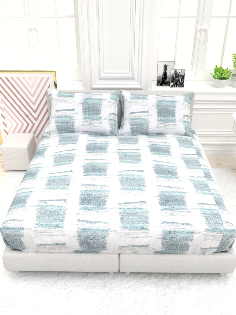 Georgia Double Size Satin Twill Bedsheet Set - Ivory & Blue