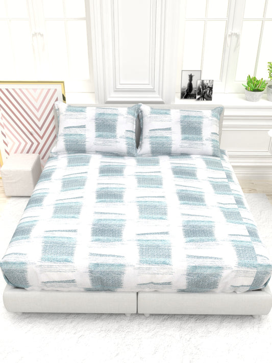 Georgia Double Size Satin Twill Bedsheet Set - Ivory & Blue