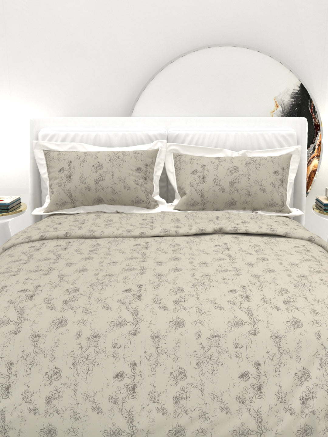Carnation King Size Bedsheet Set with Contrast Border -Taupe