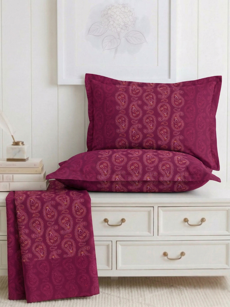 Bruno King Size Reactive Satin Bedsheet Set - Magenta