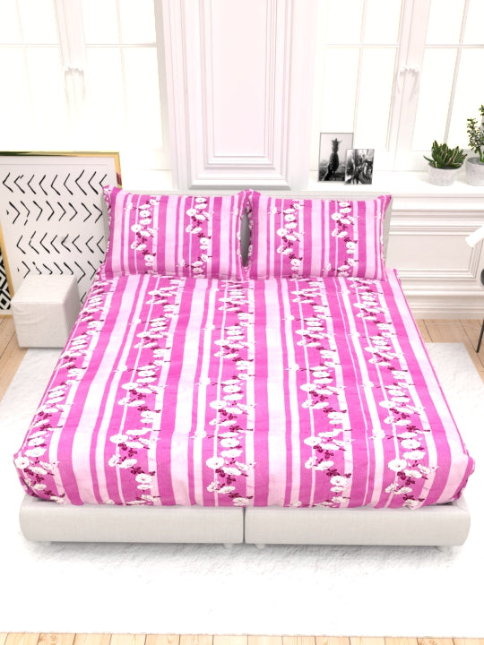Clay Double Bed Pure Cotton Sheet Set - Fuchsia & White