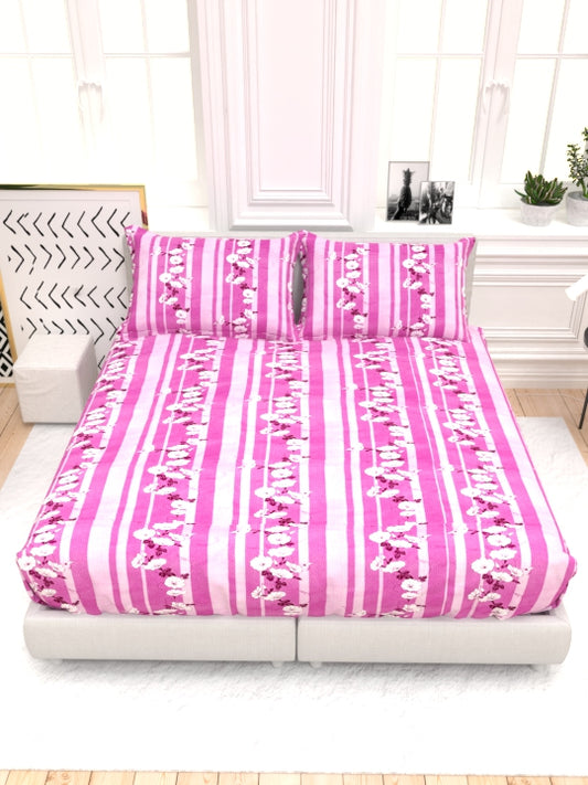 Clay Double Bed Pure Cotton Sheet Set - Fuchsia & White