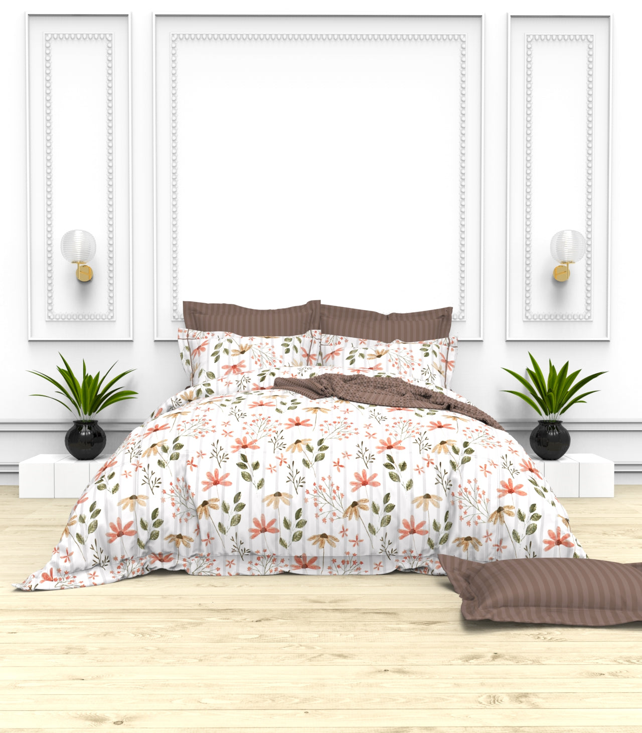 Christie King Size Self-Striped Satin Bedsheet Set (4 Pillow Covers)