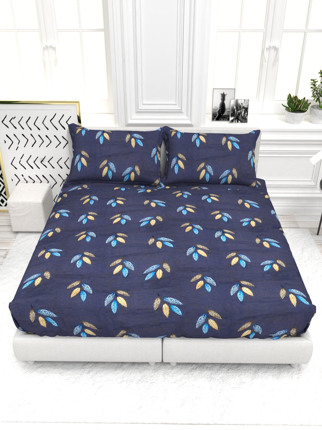 Bruno King Size Reactive Satin Bedsheet Set - Blue