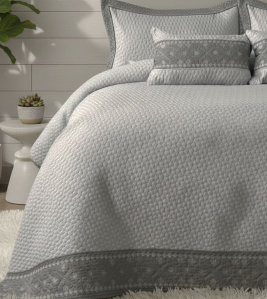 Noir 5-Piece Quilted & Embroidered Bedcover Ensemble - Gray