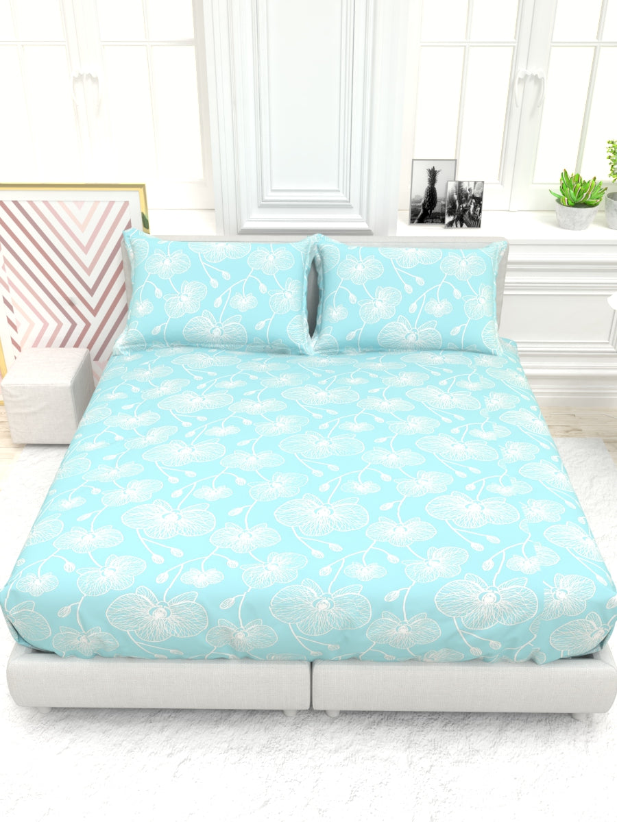 Georgia Double Size Satin Twill Bedsheet Set - Cyan blue