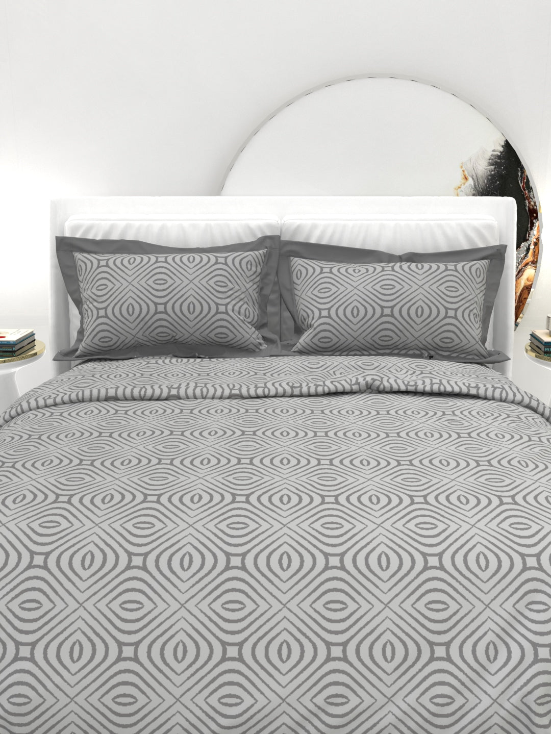 Carnation King Size Bedsheet Set with Contrast Border - Summer Gray