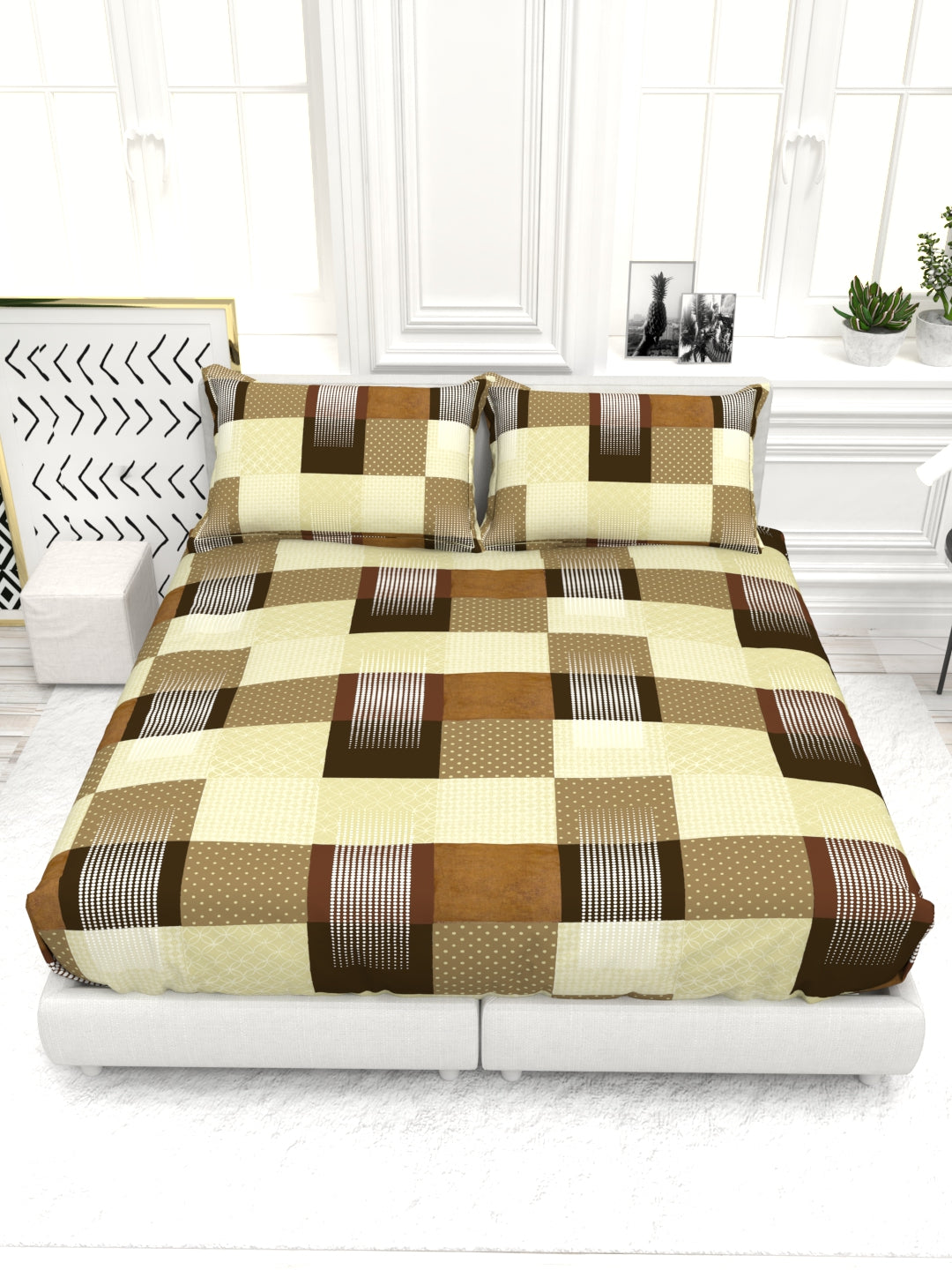 Bruno King Size Reactive Satin Bedsheet Set - Beige Brown