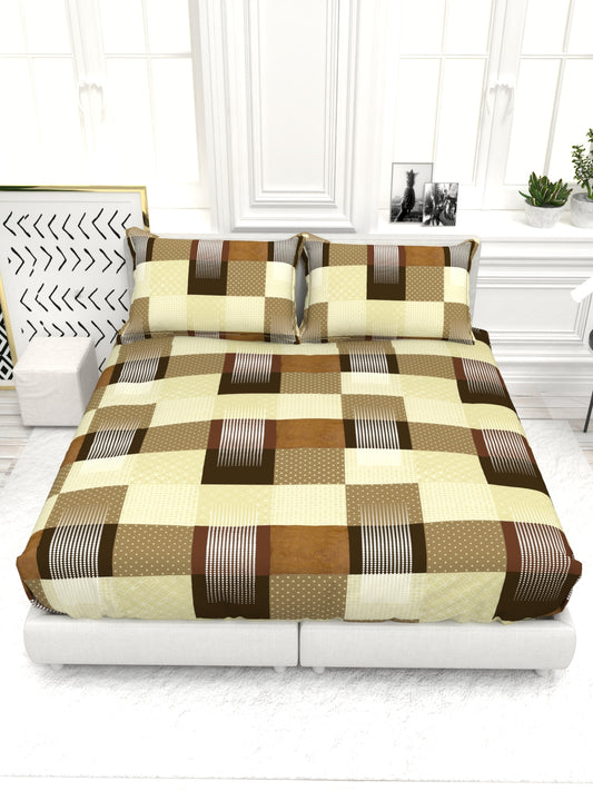 Bruno King Size Reactive Satin Bedsheet Set - Beige Brown