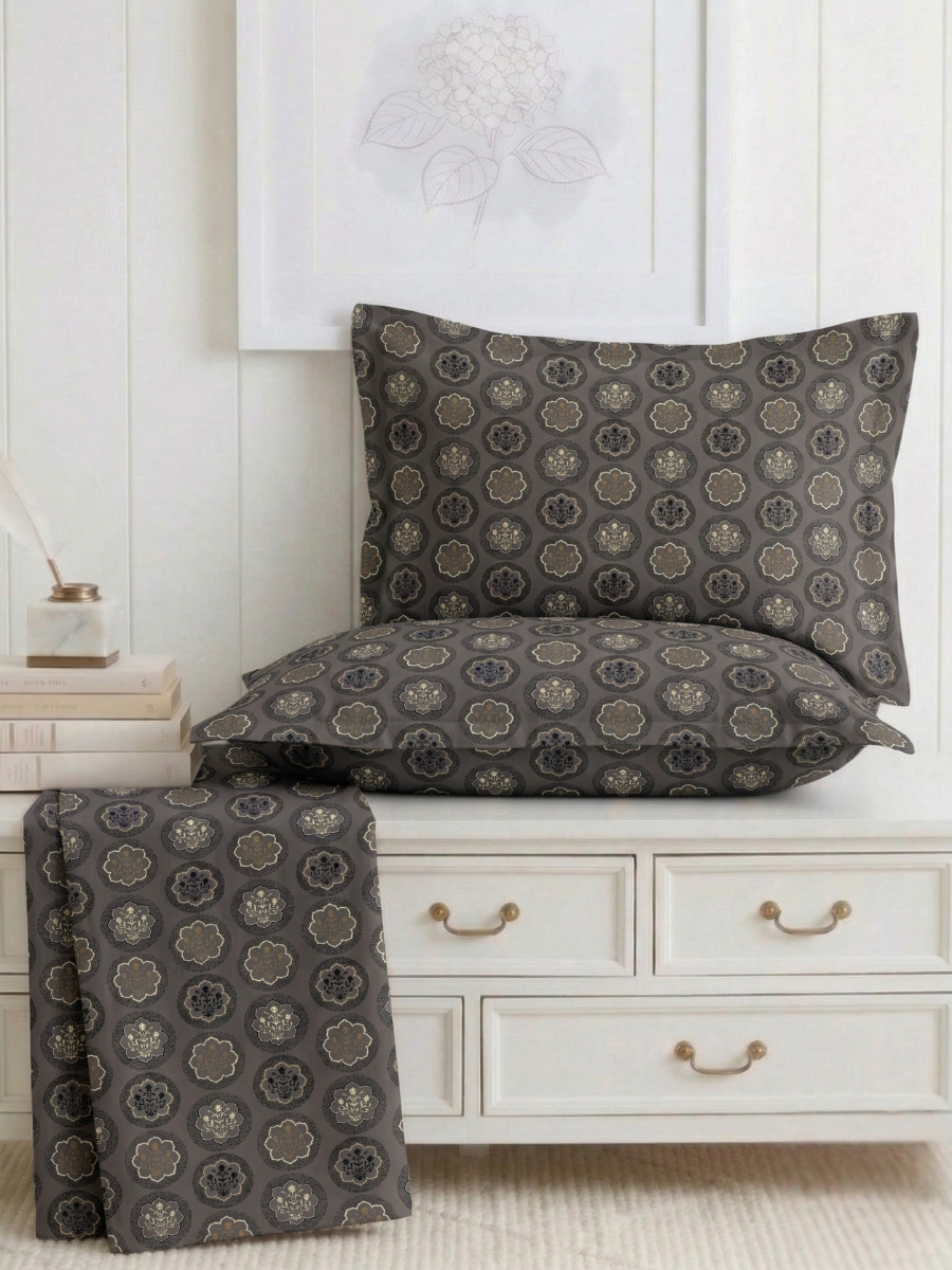 Bruno King Size Reactive Satin Bedsheet Set - Charcoal Grey