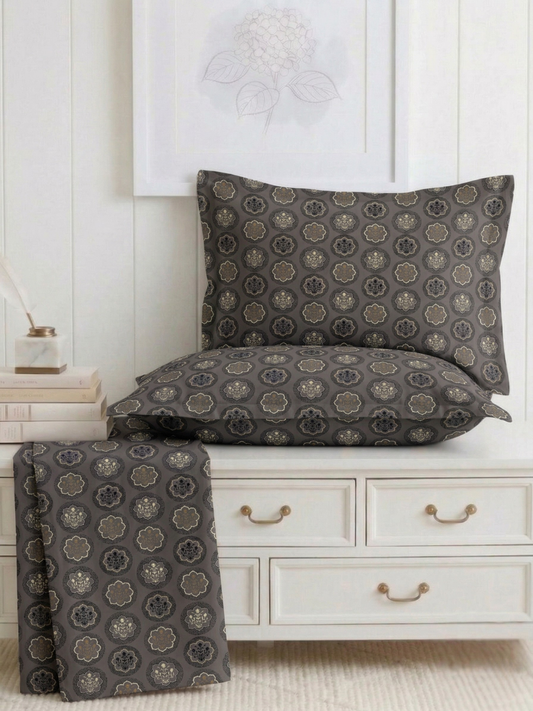 Bruno King Size Reactive Satin Bedsheet Set - Charcoal Grey