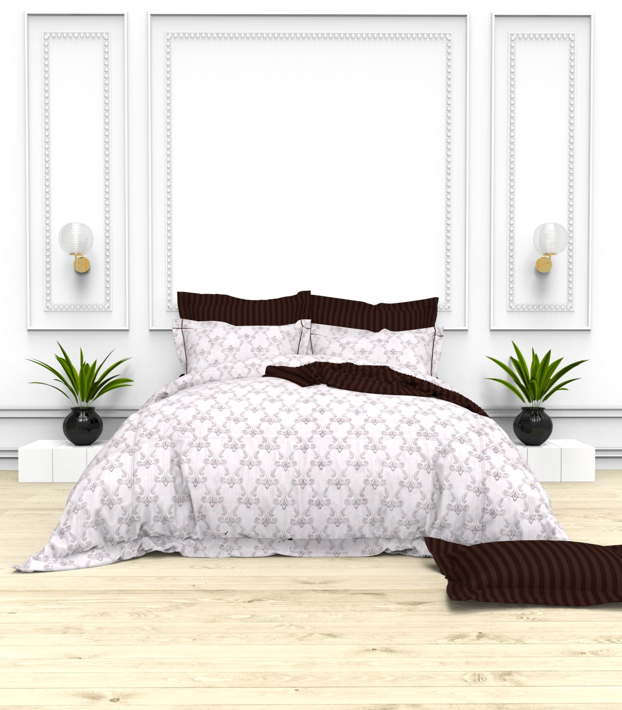 Christie King Size Self-Striped Satin Bedsheet Set (4 Pillow Covers)