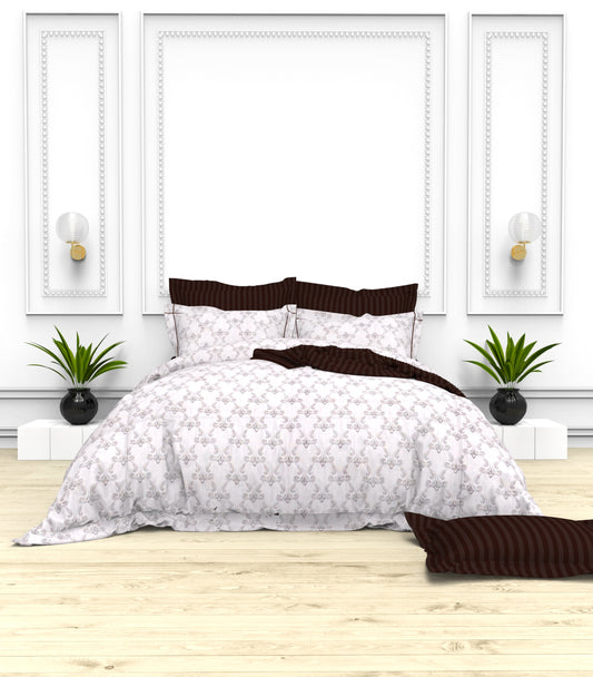Christie King Size Self-Striped Satin Bedsheet Set (4 Pillow Covers)
