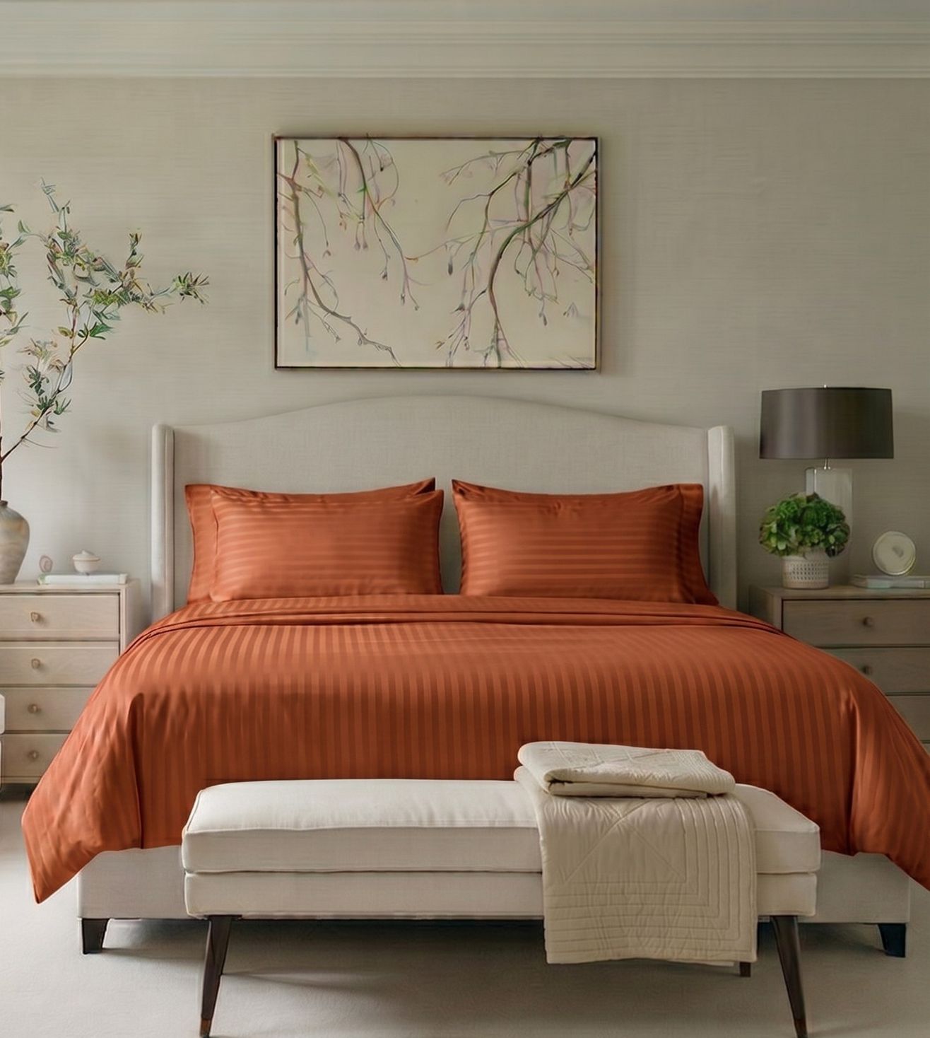 Sapphire 3-Piece 100% Cotton Satin Bedsheet Set - Rust