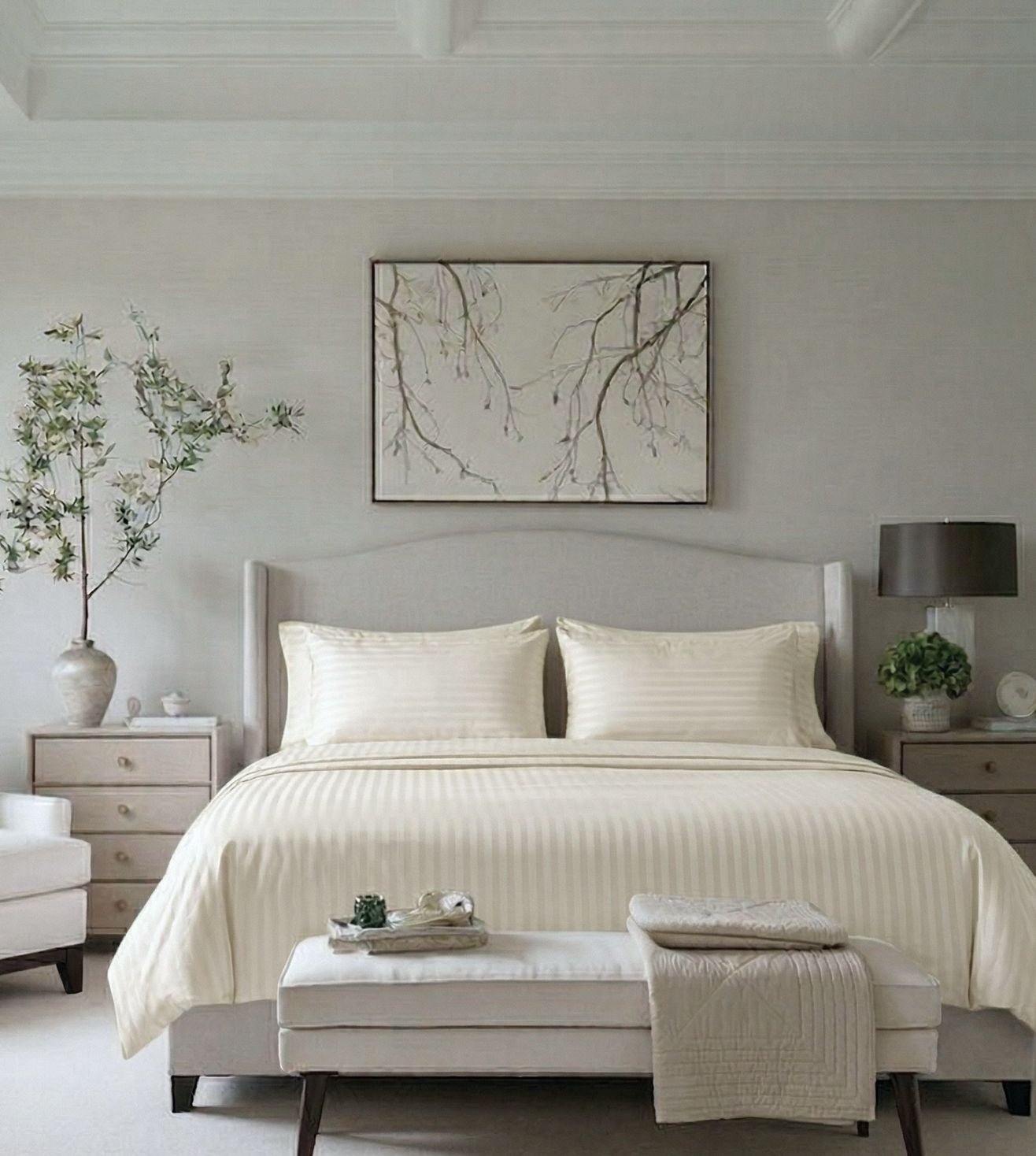 Sapphire 3-Piece 100% Cotton Satin Bedsheet Set - Ivory