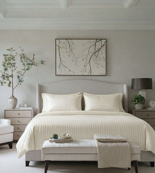Sapphire 3-Piece 100% Cotton Satin Bedsheet Set - Ivory