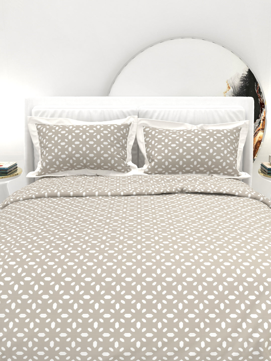 Carnation King Size Bedsheet Set with Contrast Border - Soft Gray